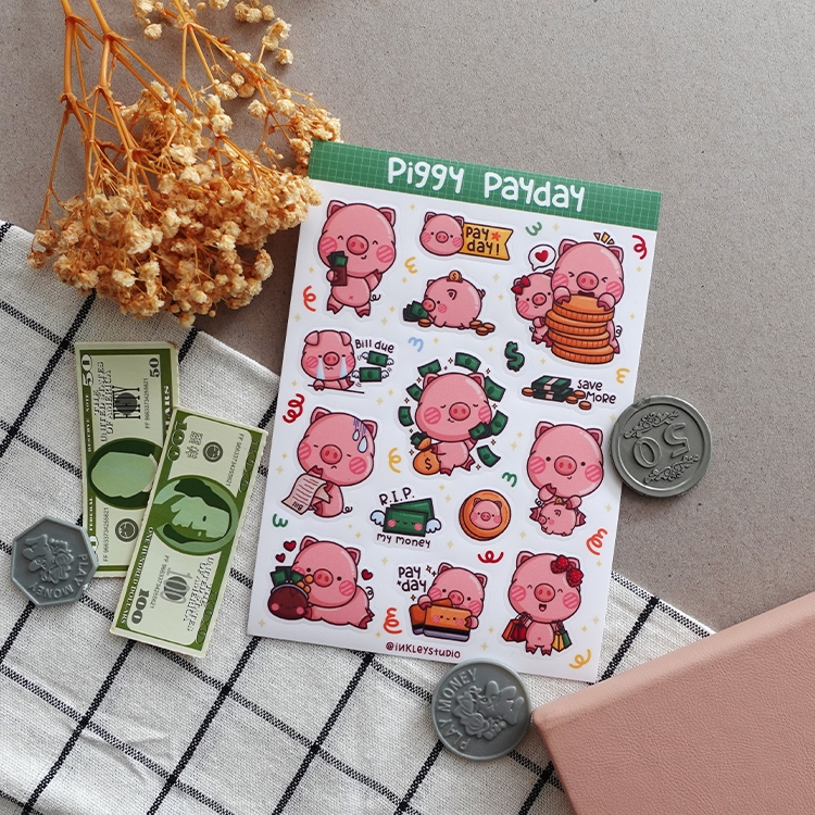 

Piggy Payday Sticker Sheet Series | Waterproof | Aesthetic Sticker | Sticker Sheet Pack | Planner Sticker