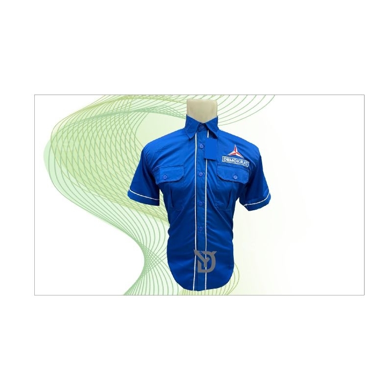 kemeja pria dan wanita Jakarta, kemeja biru benhur list putih_kemeja DEMOKRAT