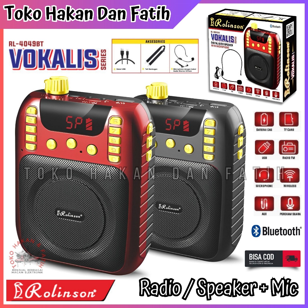 BAYAR DI TEMPAT - Speaker Pinggang MP3 + Radio + Mic Rolinson RL- 4049 BT Rolinson Vokalis Series (B