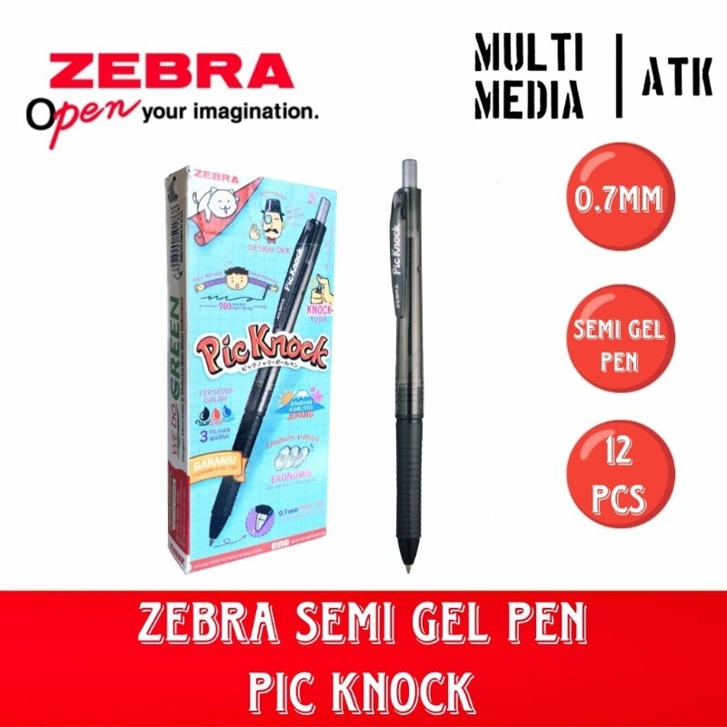 

PEN ZEBRA PIC KNOCK 0.7 BLACK / PULPEN SEMI GEL PIC KNOCK [12 PCS]