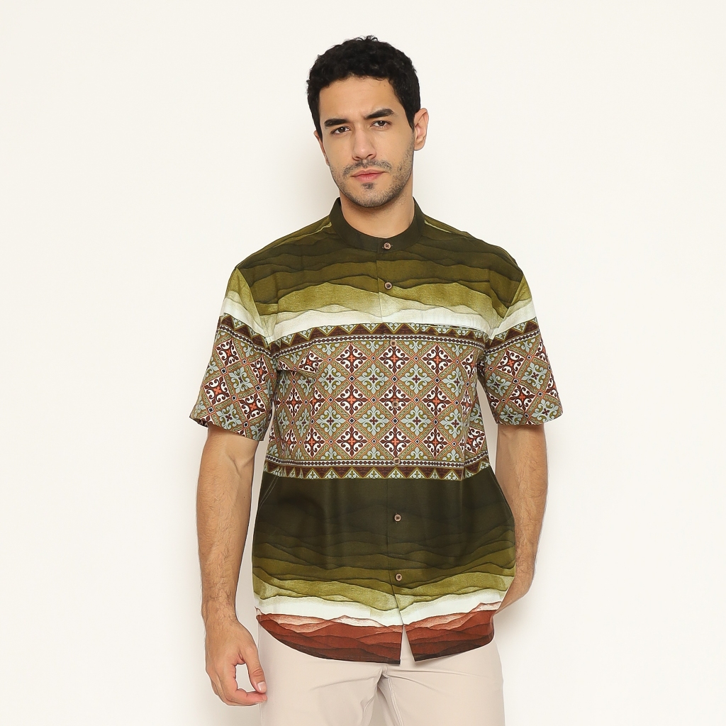 AMK Baju Koko Pria Printing Lengan Pendek KK THALIB S/S Olive