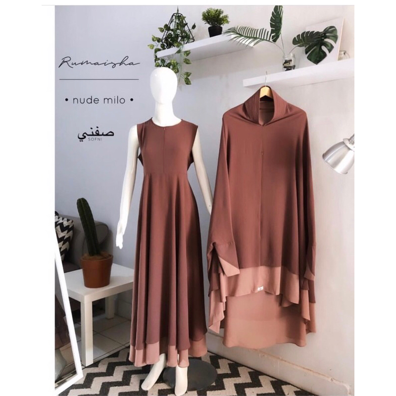 Preloved RUMAISHA SERIES OLIVE BY SOFNI Afifah Set (gamis+khimar) Navy M by Zidni.id Zidnisunnah Zid