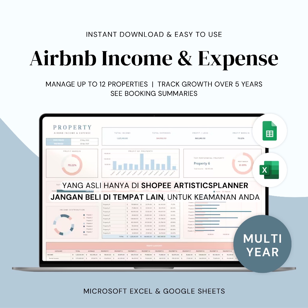 Airbnb Income and Expense Spreadsheet | Airbnb Host Template Vacation Rental Property Management Vrb