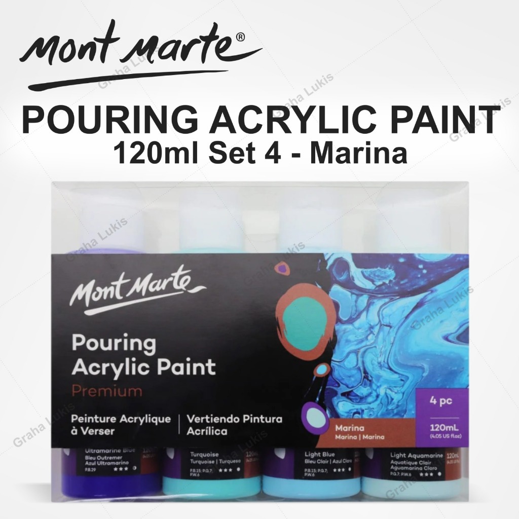 

Mont Marte Premium Pouring Acrylic Paint 120ml 4pc Set - Marina