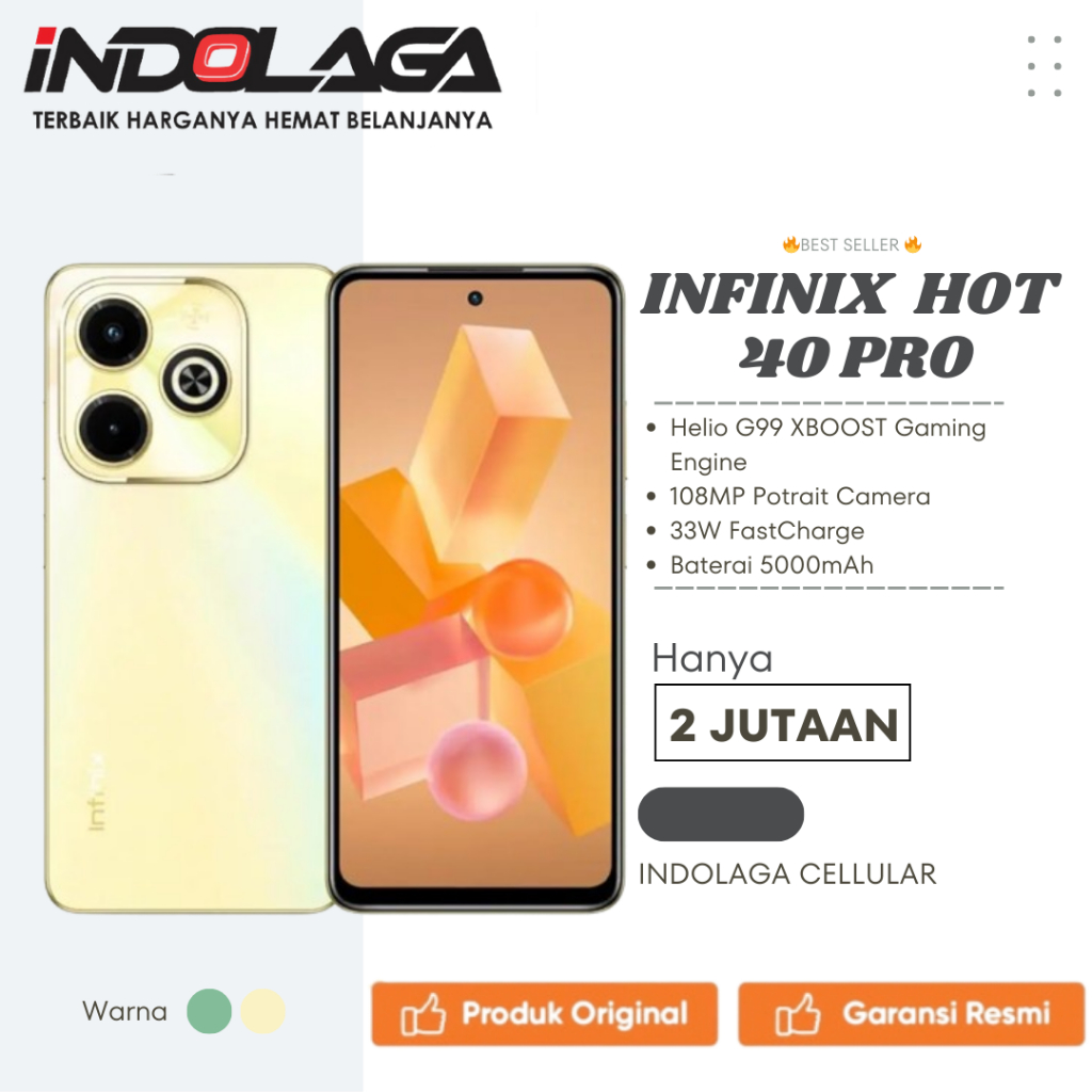 ❤INDOLAGA❤ INFINIX HOT 40 PRO RAM 16GB + 256GB BERGARANSI RESMI 1  TAHUN