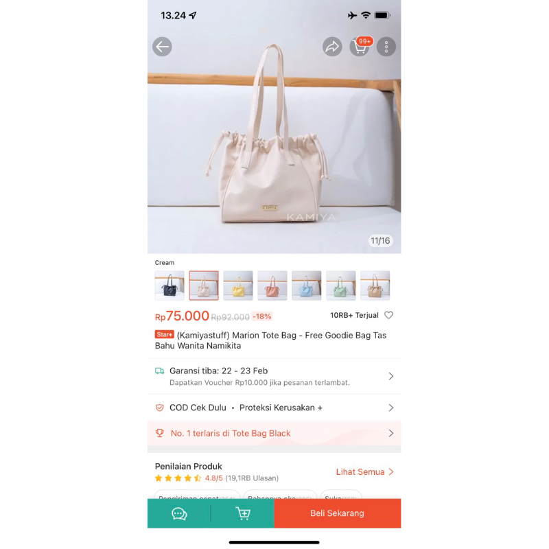

KAMIYASTUFF MARION TOTE BAG CREAM NEW