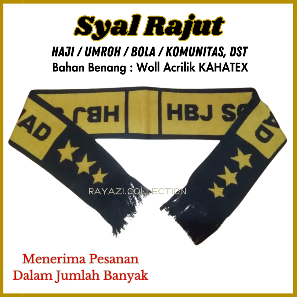 Syal Rajut Custom Komputer / Syal Haji & Umroh / Syal Bola / Syal komunitas dll