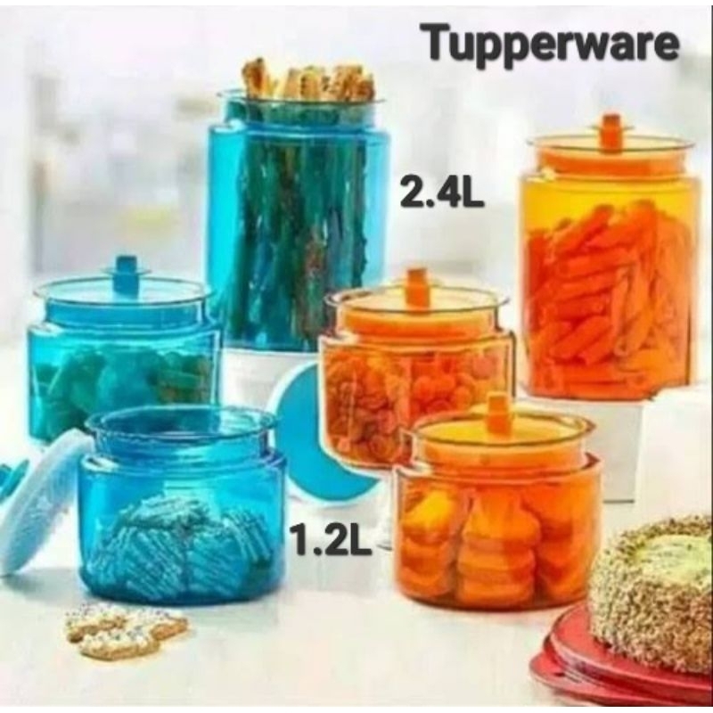 Tupperware Counterpart 1.2L & 2.4L Orange Blue (1 Pcs) / Toples Crystal Classic Snack Anti Pecah