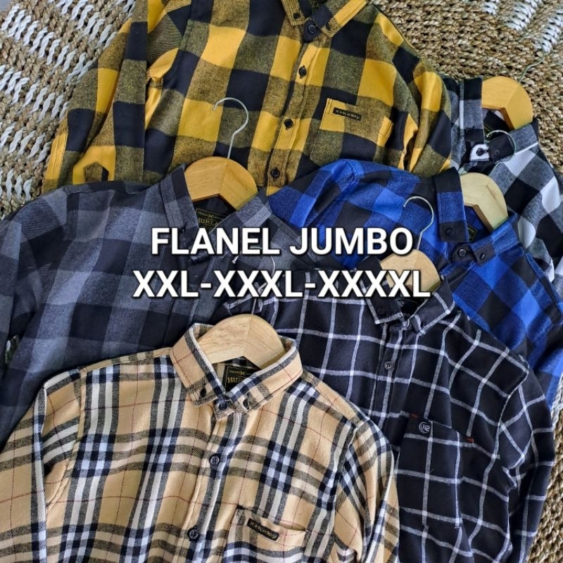Kemeja Flanel Jumbo Pria Lengan Panjang Kemeja Flanel Oversize XXL-XXXL