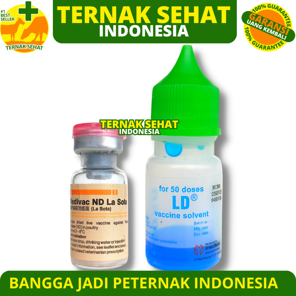 VAKSIN ND LASOTA DOSIS 50 EKOR + PELARUT MEDIVAC MEDION - Vaksin Ayam Tetes Mata Nd Lassota Tetelo