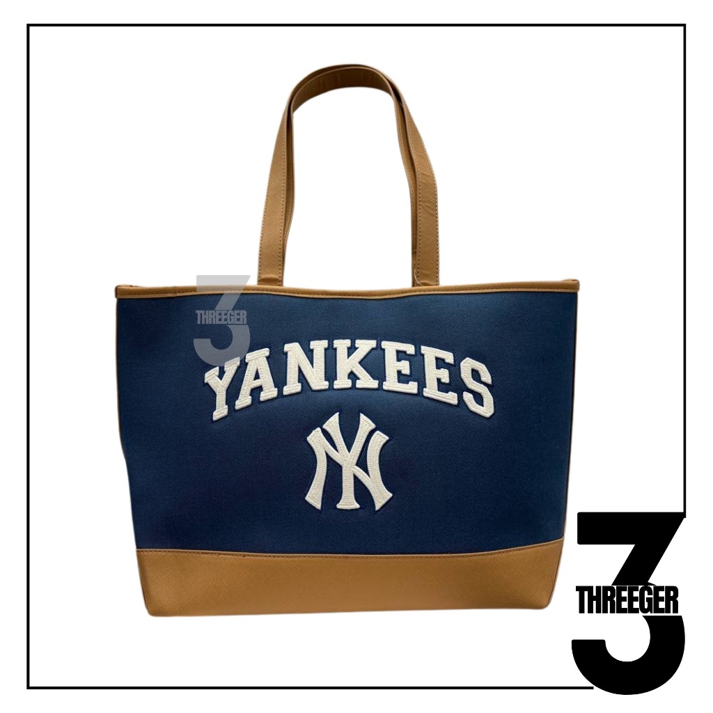 MLB NY New York Yankees Varsity Basic Canvas Tote Bag Brown  Original