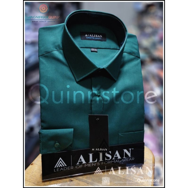 ALISAN Original | Kemeja Polos Lengan Panjang - Model Reguler | Warna Hijau Botol #2 | Bottle Green 