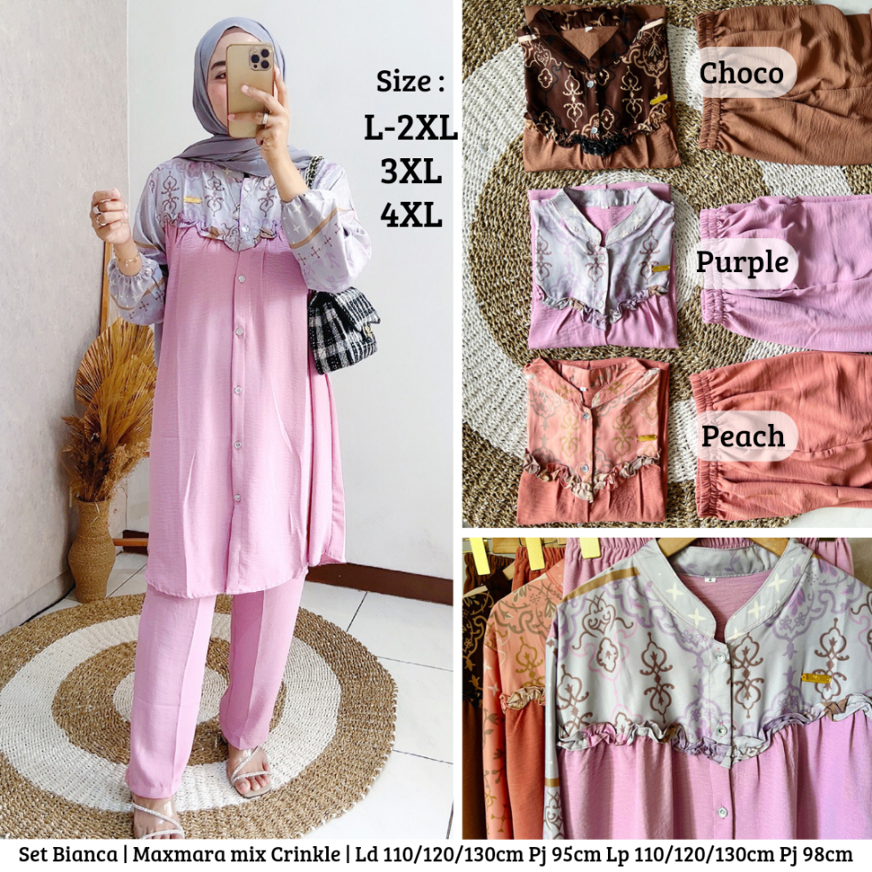 Setelan Tunik Wanita Kekinian Crinkle Jumbo Ld 110 120 130 Terbaru One Set Fashion Muslim Maxmara