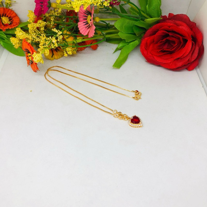 Kalung wanita mata batu merah lapis emas xuping AZ01