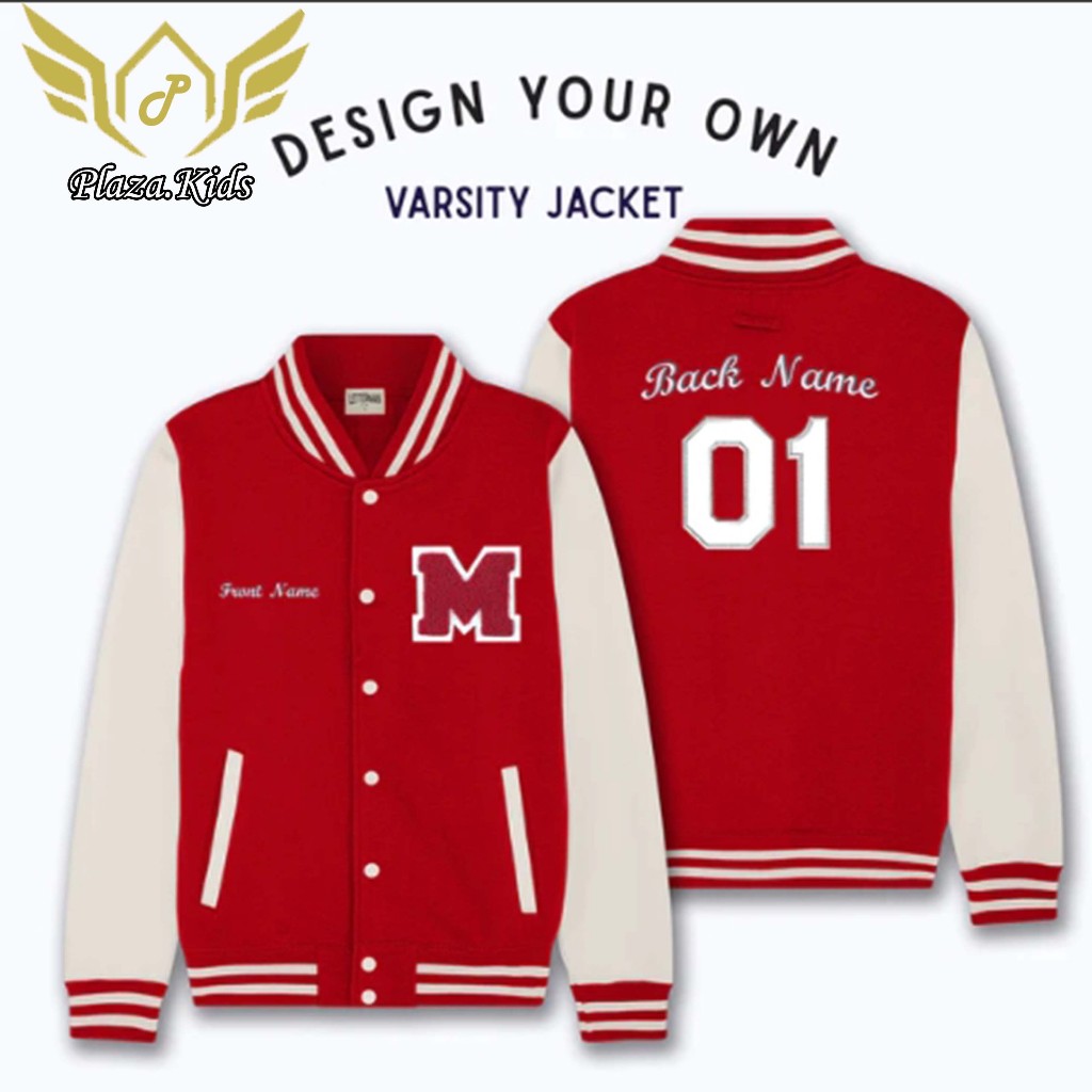 JAKET BOMBER  MERAH PUTIH   VARSITY ANAK UKURAN 2-12 JAKET ANAK KIDS VARSITY