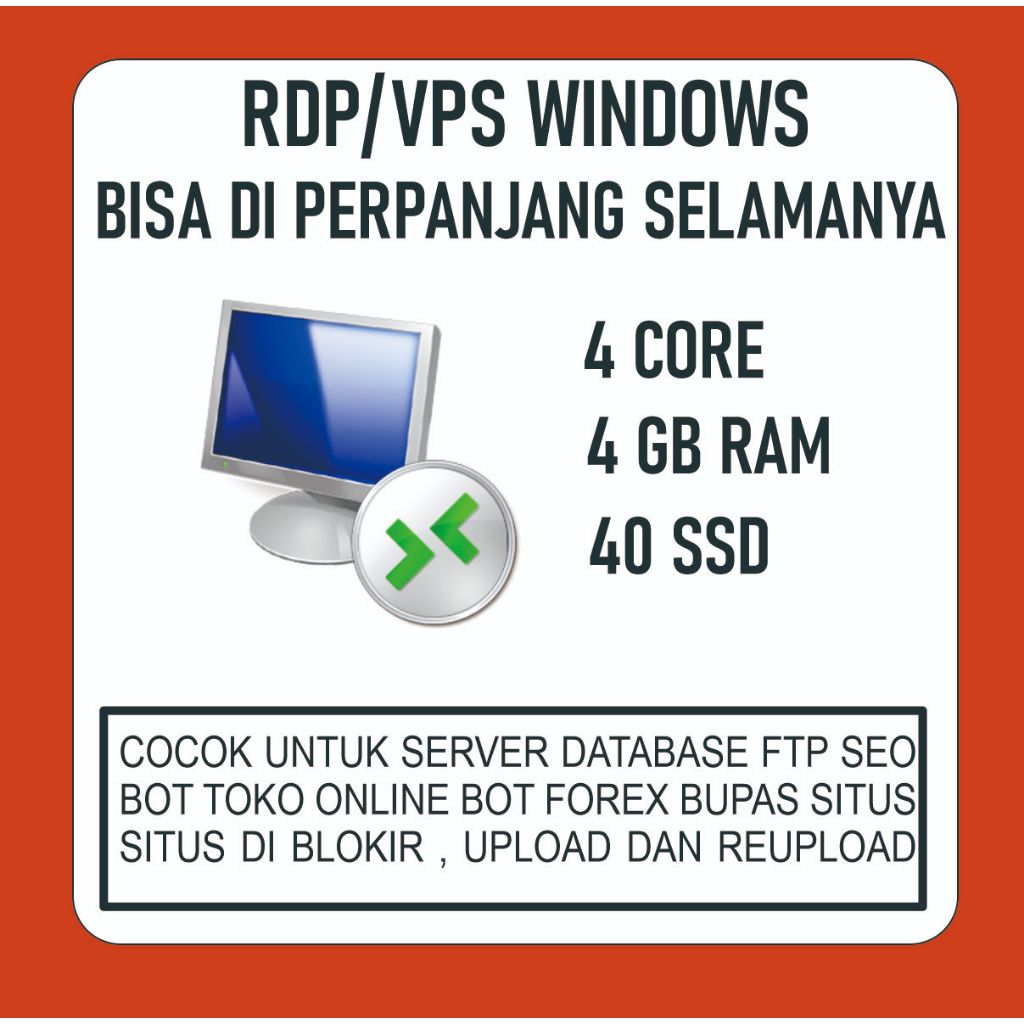 RDP/VPS SINGAPORE BISA DIPERPANJANG SELAMANYA, WINDOWS HIGH CPU 4 CORE, HIGH RAM 4GB, FULL ADMINISTR