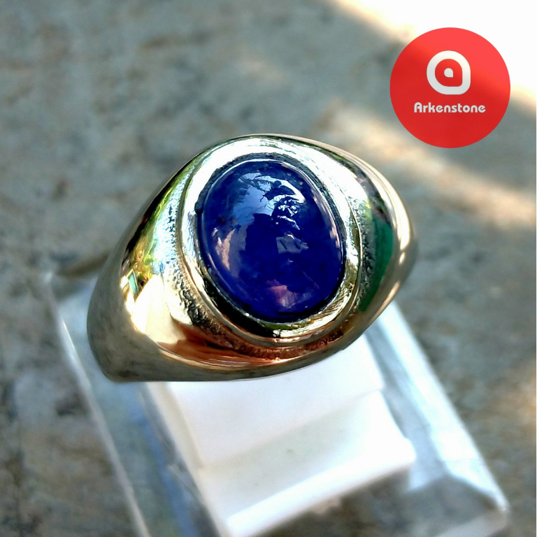 Cincin Titanium Batu Mulia Blue Safir / Blue Sapphire Natural