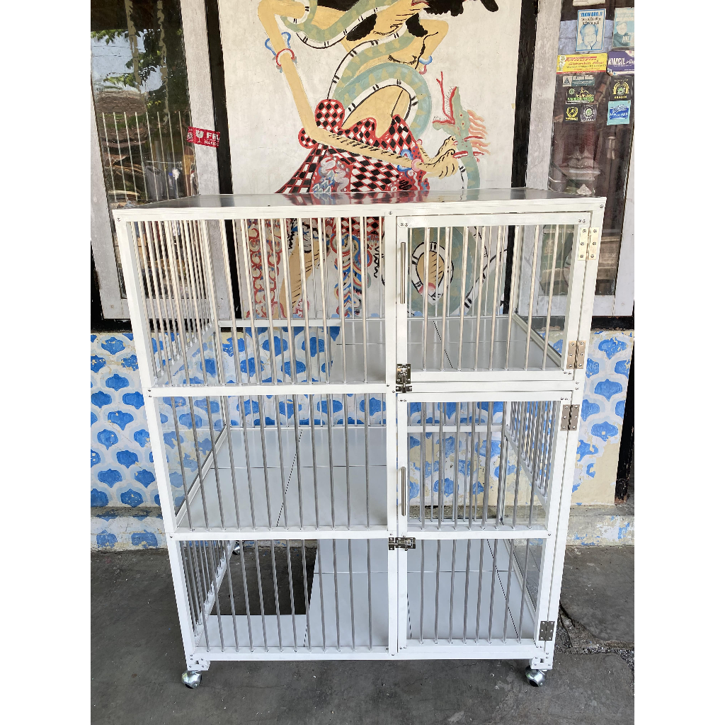 FREE ONGKIR  KANDANG KUCING ALUMUNIUM WHITE UKURAN 90x60x120