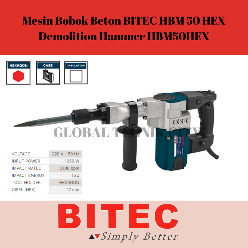 Mesin Bobok Beton BITEC HBM 50 HEX Demolition Hammer HBM50HEX