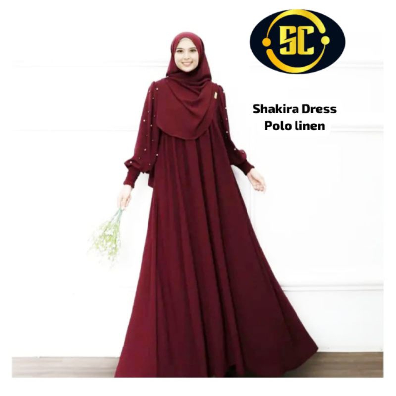SET DRESS WANITA SHAKIRA+SYARII SHAKIRA POLO LINEN MIX MUTIRA MODEL TERBARU/DRESS SHAKIRA IMPORT PRE