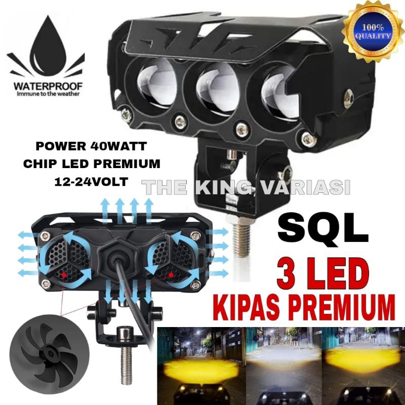 LAMPU SQL 3 MATA KIPAS / LAMPU SOROT SQL 3 MATA KIPAS LED PREMIUM KUNING PUTIH / LAMPU TEMBAK LED SQ