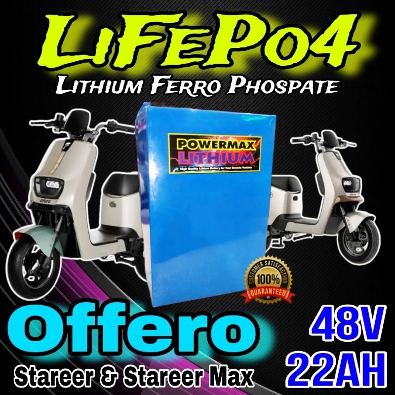 Baterai LiFePO4 48V 22Ah POWERMAX Desain Khusus buat OFFERO Stareer & Stareer Max, Lithium Ferro Pho