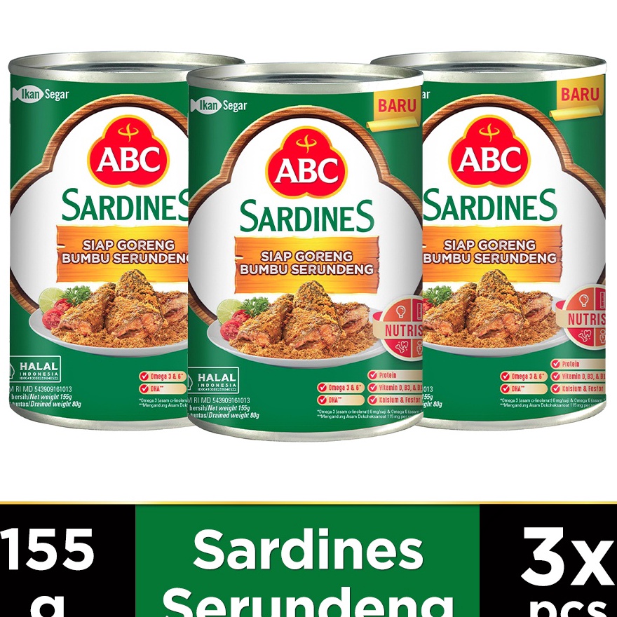 

Dijamin Ori ABC Sarden Siap Goreng Bumbu Serundeng 155 g Multipack 3 pcs