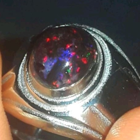 Batu Cincin Kalimaya Black Opal Banten Bolder Koral Full Jarong Natural Biyang Nyala Ring Alpaka Sup