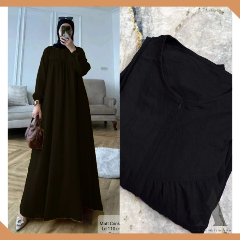 Dress / Gamis Hitam Polos / Gamis Lebaran Jumbo / Gamis Crinkle Airflow
