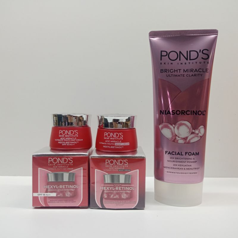 Paket Cream Ponds Age Miracle Day & night Krim + facial foam 100 ml
