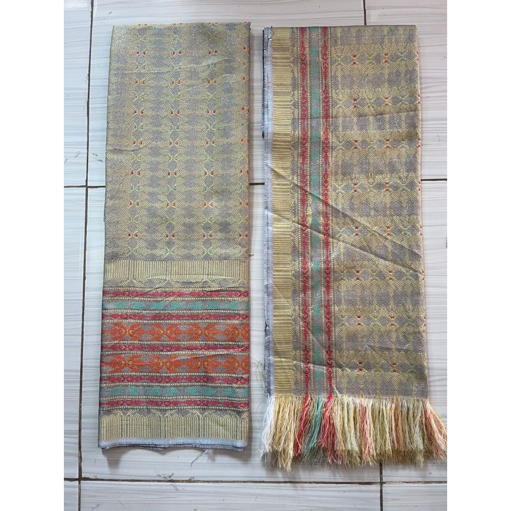 Kain Songket set Selendang, kain songket motif Palembang, Kain songket Variasi Warna Silver