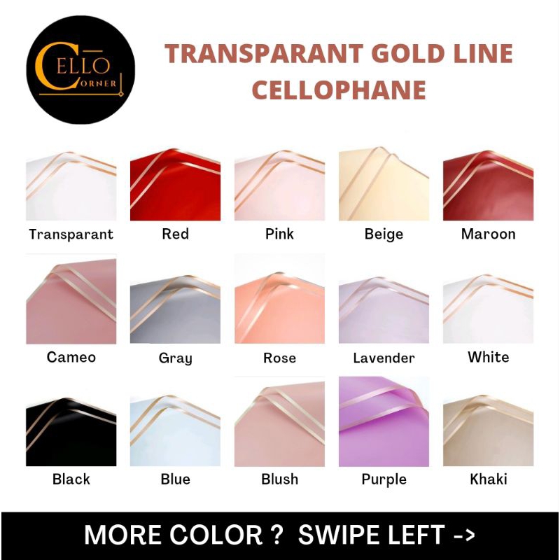 

Flower Wrapping Cellophane Paper Kertas Buket Bunga Transparant Gold Line Gold List - TG
