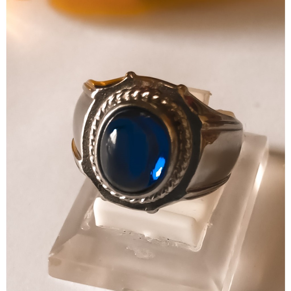 Blue Sapphire - Cincin Mahabbah Pria ( Ring Platinum Ukuran 6 7 8 9 10 )