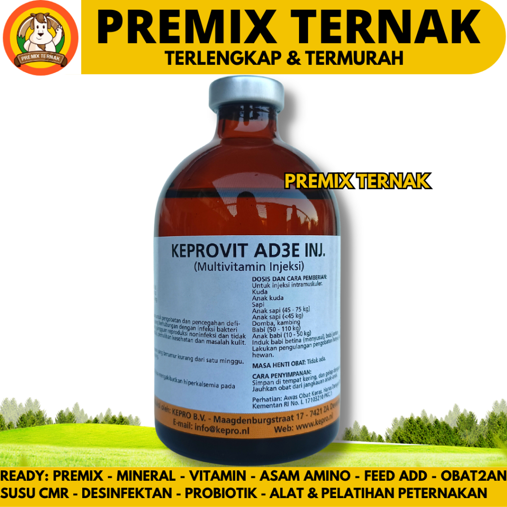 KEPROVIT AD3E INJ 100ML - Vitamin ADE Hewan Konsentrasi Tinggi Untuk Ternak Sapi kambing Domba Babi 