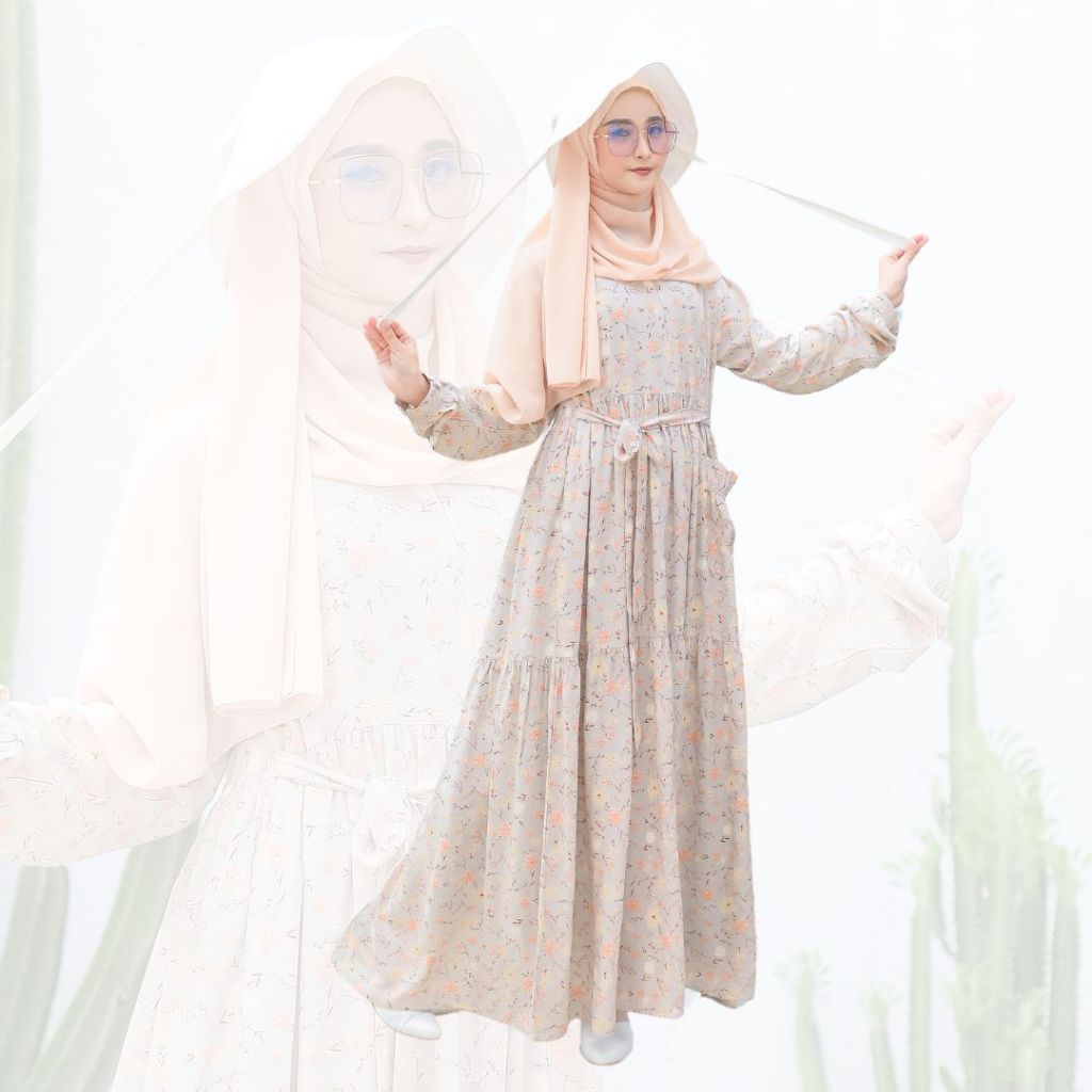 SUKAHIJAB - Shawa Dress Gamis Motif Bunga Kecil Terbaru Busui Respan Jumbo Katun Rayon Korea Style