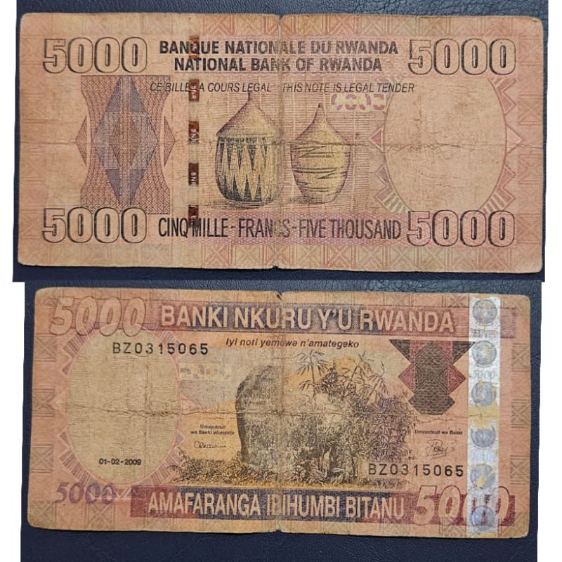 Uang Asing Negara Rwanda 5000 Amafaranga kondisi AXF tahun 2014 Masih Renyah Dijamin Original 100%