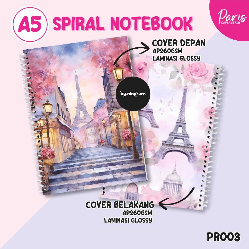 

Buku Catatan Spiral Notebook A5 [PR003] Jurnal Aesthetic Line Blank Tema Paris Watercolour