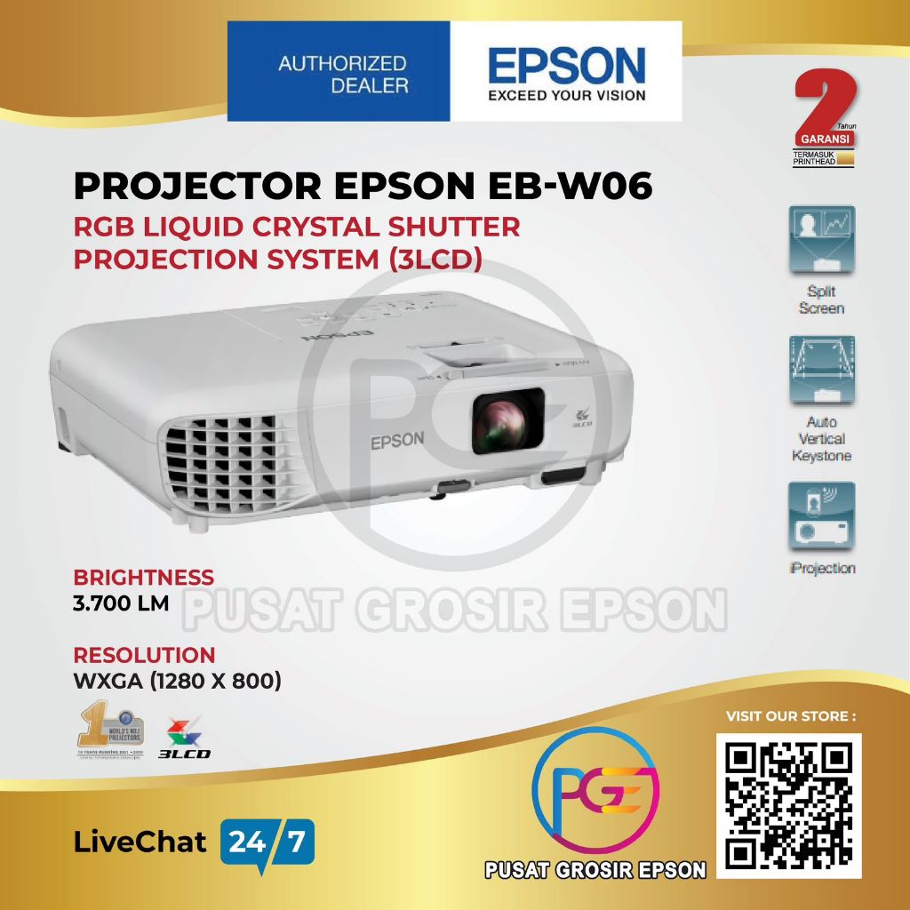 Projector Epson EB-W06 EB W06 EBW06  WXGA 3LCD 3700 Lumens NEW