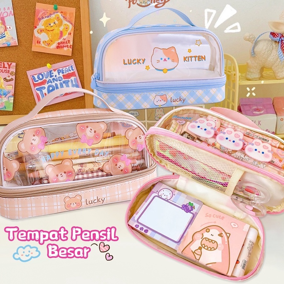 

FSASH SALE Poney Tempat pensil anak besar pen case karakter Kotak pensil transparan