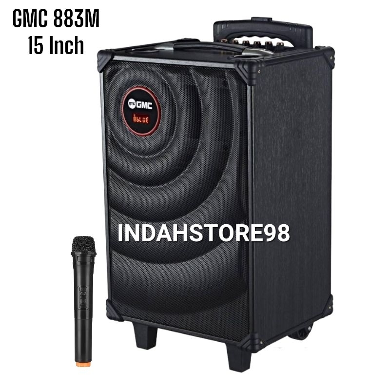Speaker Portable 15 inch GMC 883N Bluetooth Karaoke Mic Wireless Original Speker Meeting