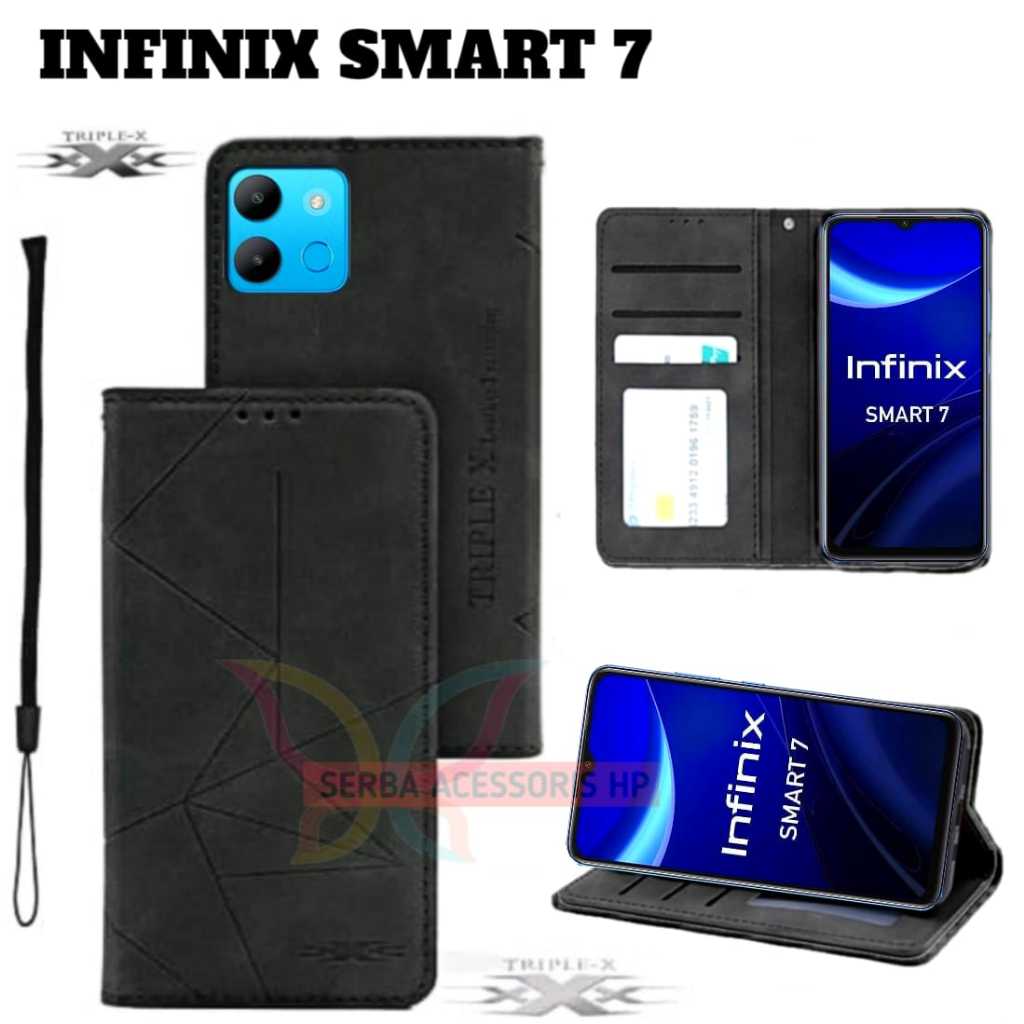case Flip Dompet INFINIX SMART 7 Sarung Flip Case Dompet Kulit Bahan Tebal
