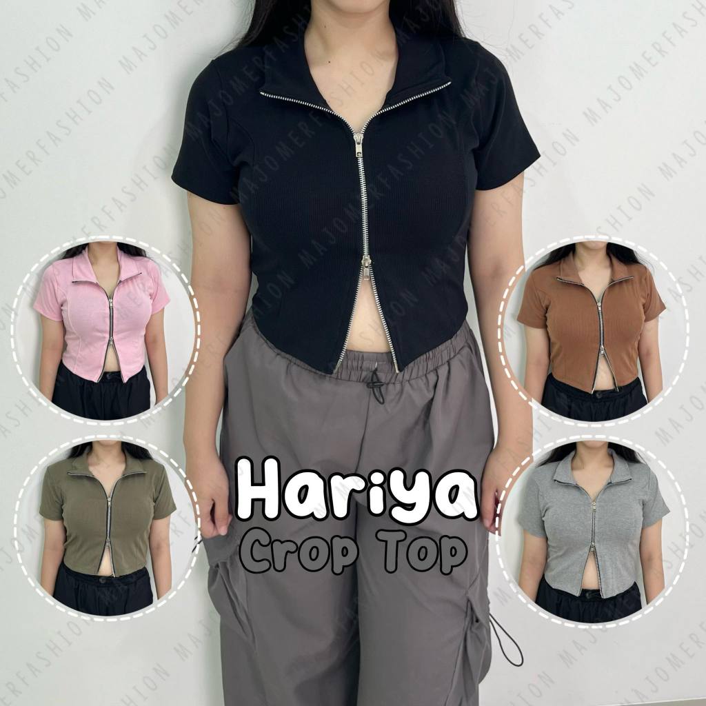Majomer | Hariya Zipper Kerah Crop Top - Atasan Resleting Wanita