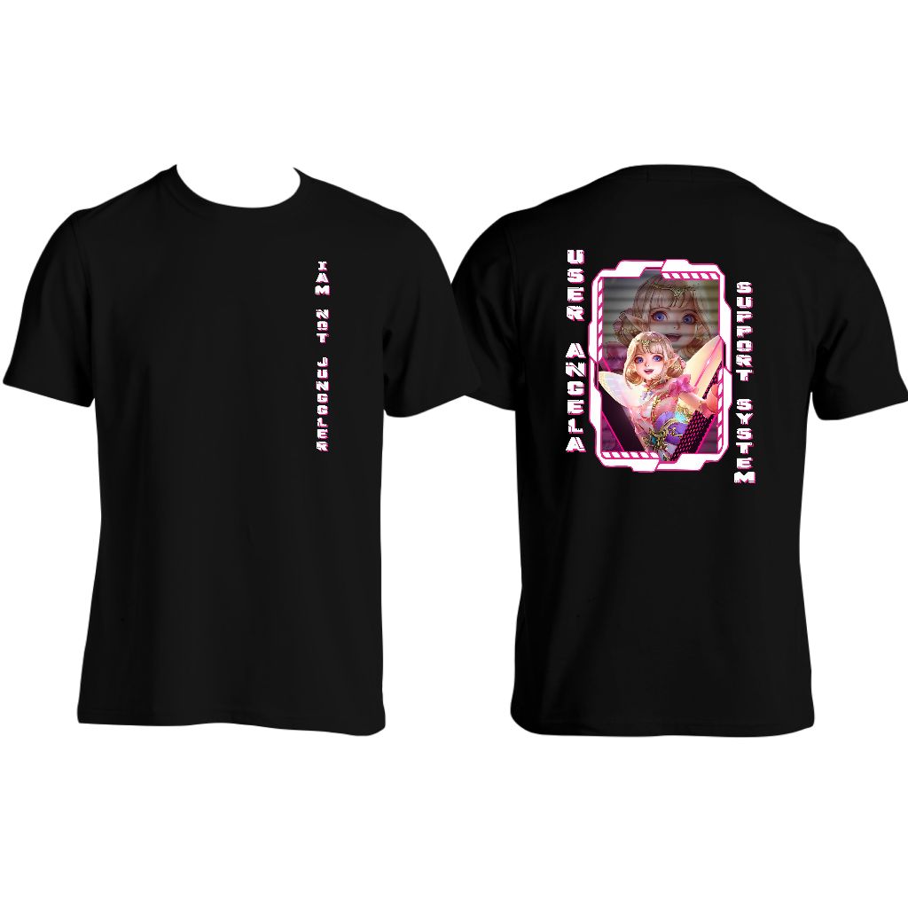 Kaos Angella mlbb, User Angela , support , roamer Hitam Lengan Pendek