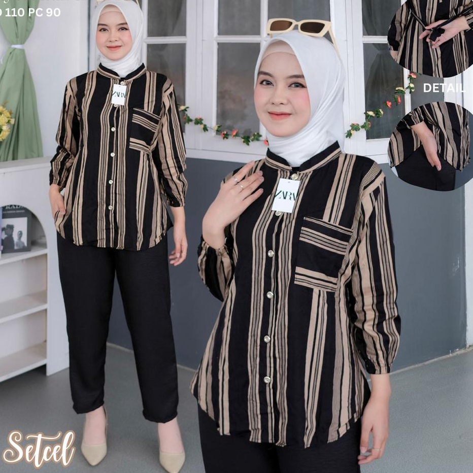 PROMO SALE ZARA SETELAN VIRAL RAYON MIX CRINKLE LD 11  SET ZARA TERBARU MOTIF SALUR  ONE SET WANITA 