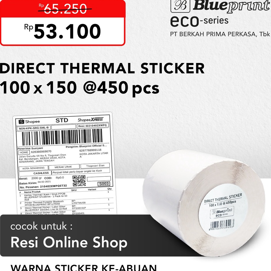 

55 COD Direct Thermal Sticker 1 x 15 Label Resi BLUEPRINT ECO 1x15 mm