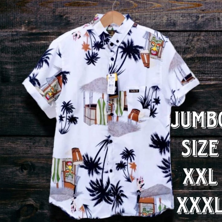 V44859 Kemeja Hawai Pria Jumbo  Kemeja Motif Pantai Abstrak Kasual Lengan Pendek Big Size XXL XXXL H