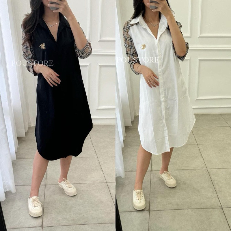 LONG TUNIK KOMBINASI LENGAN PANJANG KASUAL WANITA