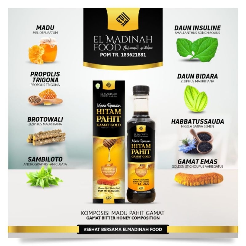 

Madu hitam pahit Gamat Gold El madinah