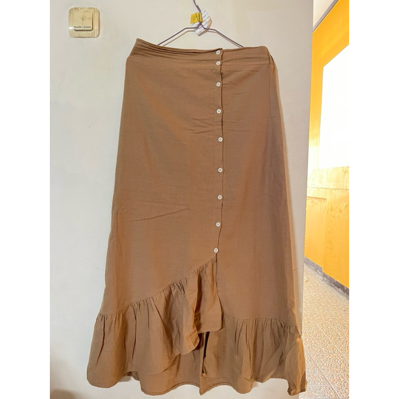 rok linen coklat asimetris (preloved)