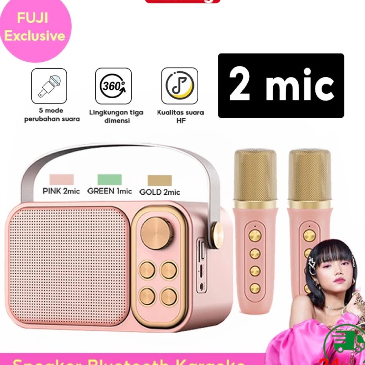 el Terkini Speaker Bluetooth 2 Mic Karaoke Set Portable Microphone Karaoke Speaker Bluetooth KTV Cut